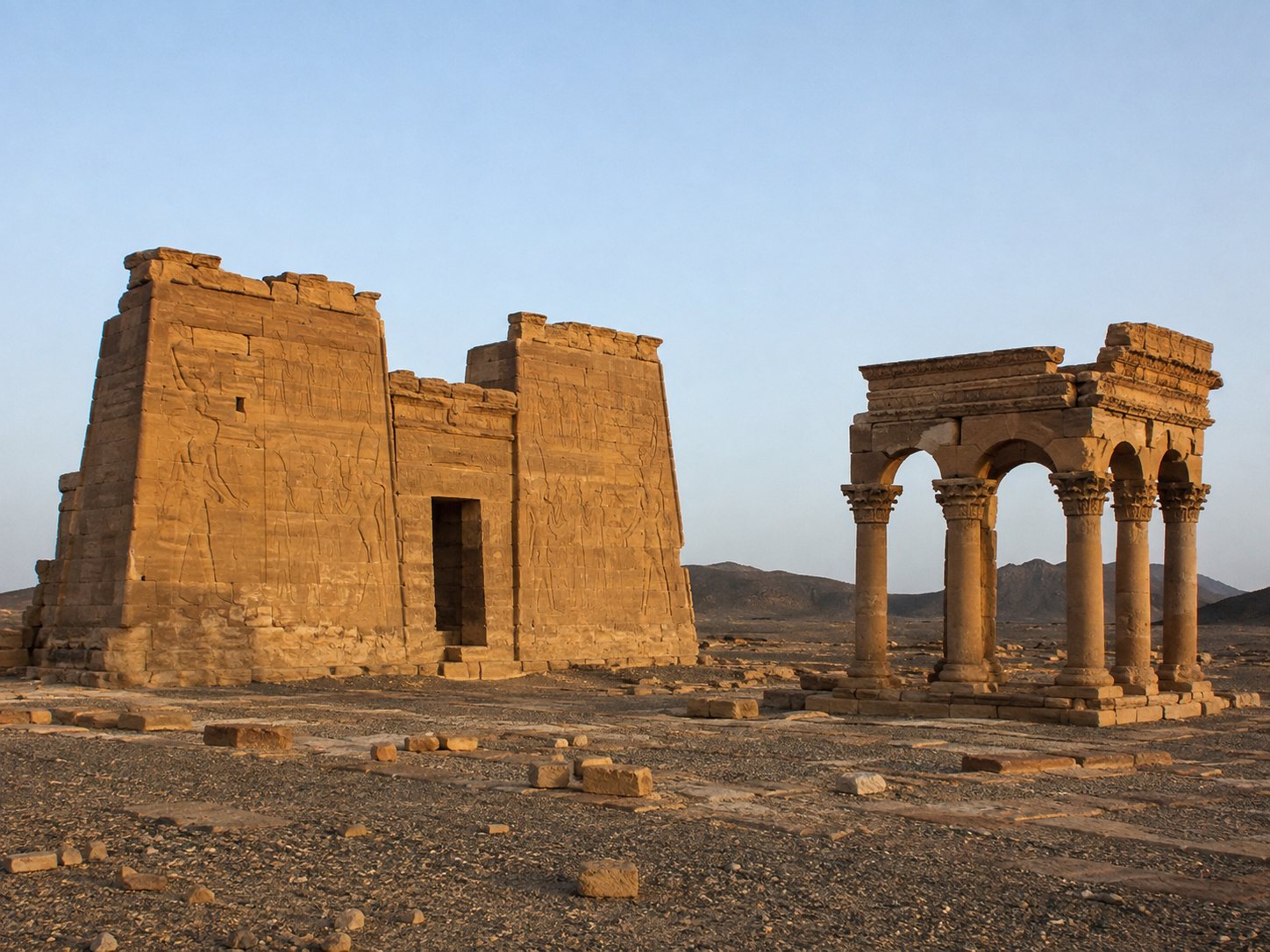 The Lion Temple and Roman-style kiosk at Naqa